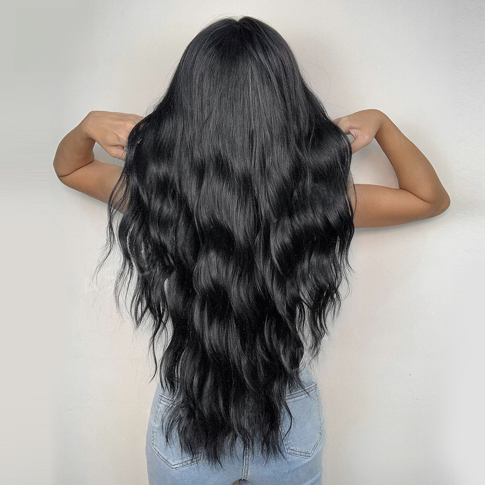 1B Crna duga kovrčava kosa 28 in crna perika za žene novi proizvod mehanizam visokotemperaturna svilena perika_voghion.com
