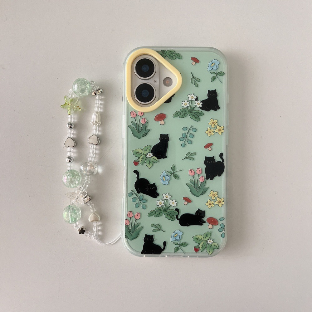 Cadena de flores de fondo verde pequeño gato negro-gelatina xmn