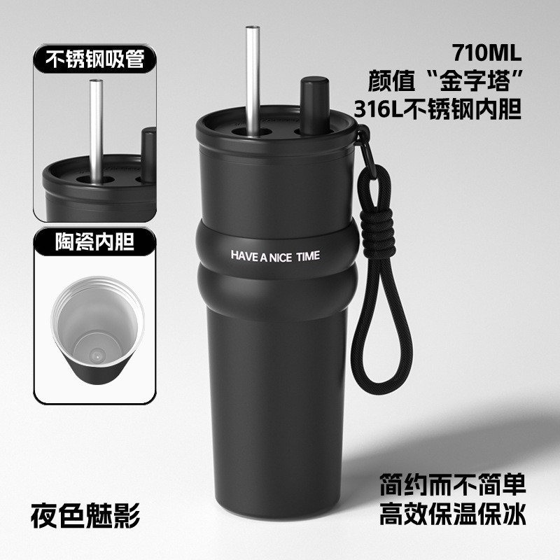 316吸管保温杯大容量水杯女生高颜值创意车载随行杯陶瓷咖啡杯子|undefined