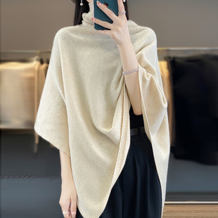 Autumn and Winter New Wool Shawl Poncho Women's Pile Collar Loose Lazy Knitted Sweater Elegant Dual-Use Scarf