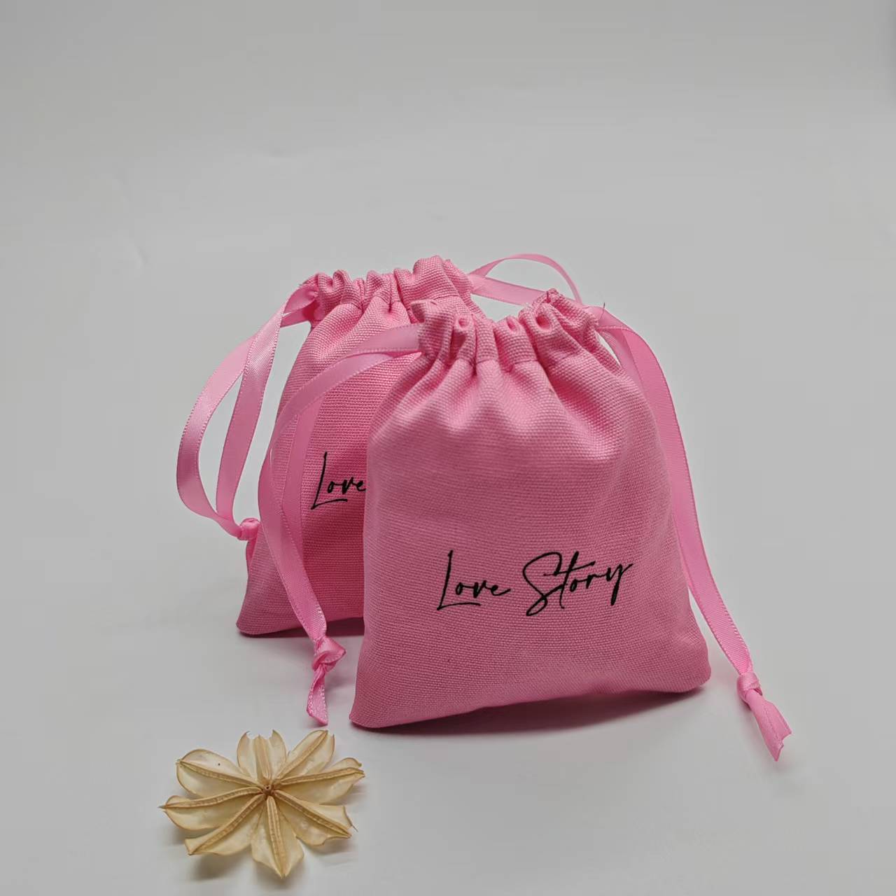 粉色精美帆布袋口红睫毛膏眼影腮红收纳袋指甲刀钥匙扣拉绳袋现货