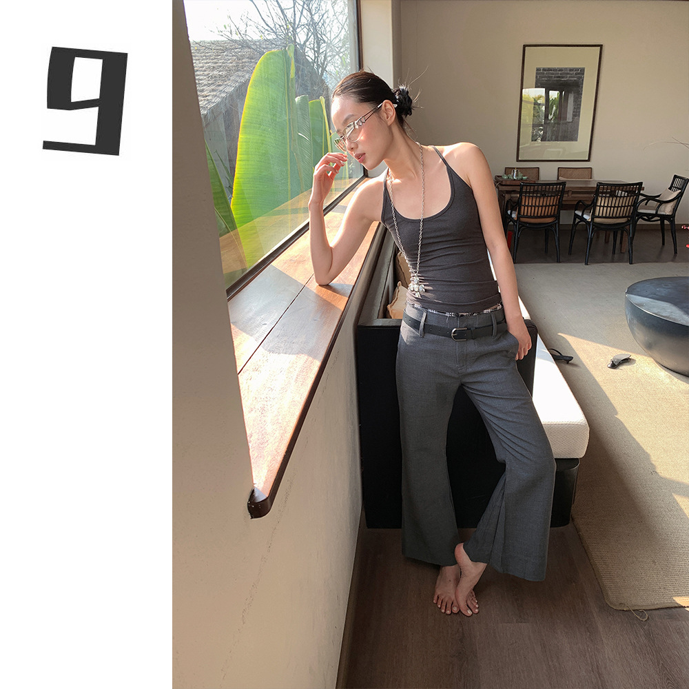 [9hour] Western fashion pleated suit pants women 2025 spring plaid stitching casual pants women zd8112