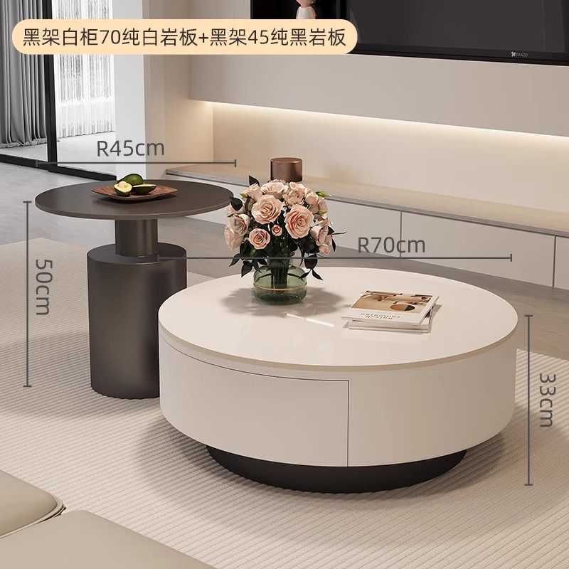 デザイナーの新しいライト高級ラウンドスレートコーヒーテーブル小さなアパートのリビングルームホームミニマリストティーテーブルハイエンドの組み合わせ|undefined