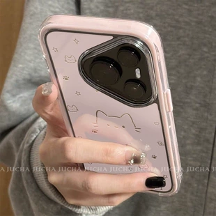 Чехол для Huawei Pura 90 стильный полный край зеркальный с кошкой