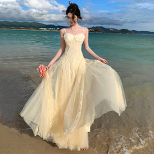 法式重工高级感蕾丝吊带连衣裙女夏季网纱气质礼服裙海边度假长裙