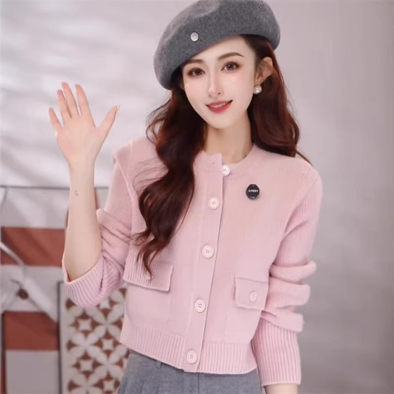 Áo len cổ tròn ngắn tay dệt kim len cừu phong cách đơn giản — Xanh lá cây nhạtcolor chi tiết 4