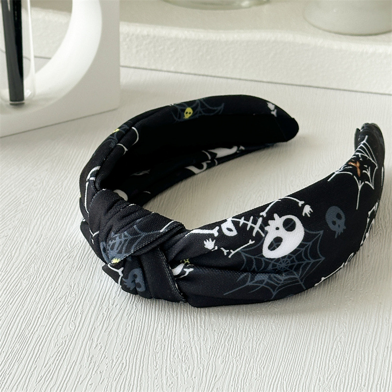 102g Weight Hair Band Hair Accessories Type 1 Piece Quantity Holiday, Festival Occasion Halloween Festival Pumpkin Pattern Women's Gender Handmade Design Classic Style Style Europe And America  New Halloween Headband Skull Pumpkin Fabric Knotted Headband Holiday Party Headdress In Stock 10