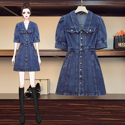 大码连衣裙减龄女装洋气时髦夏装2021新款女胖妹妹显瘦遮肉牛仔裙