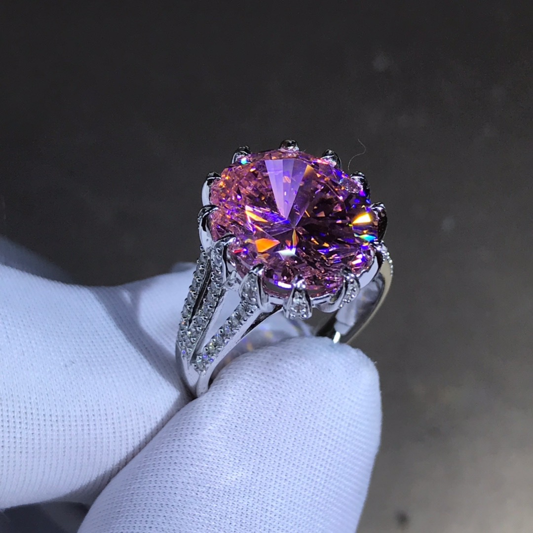 6 quilates VVS grado 3EX Oval anillo de diamantes de alto carbono con incrustaciones de diamantes importados de alto carbono Rosa G color amarillo joyería