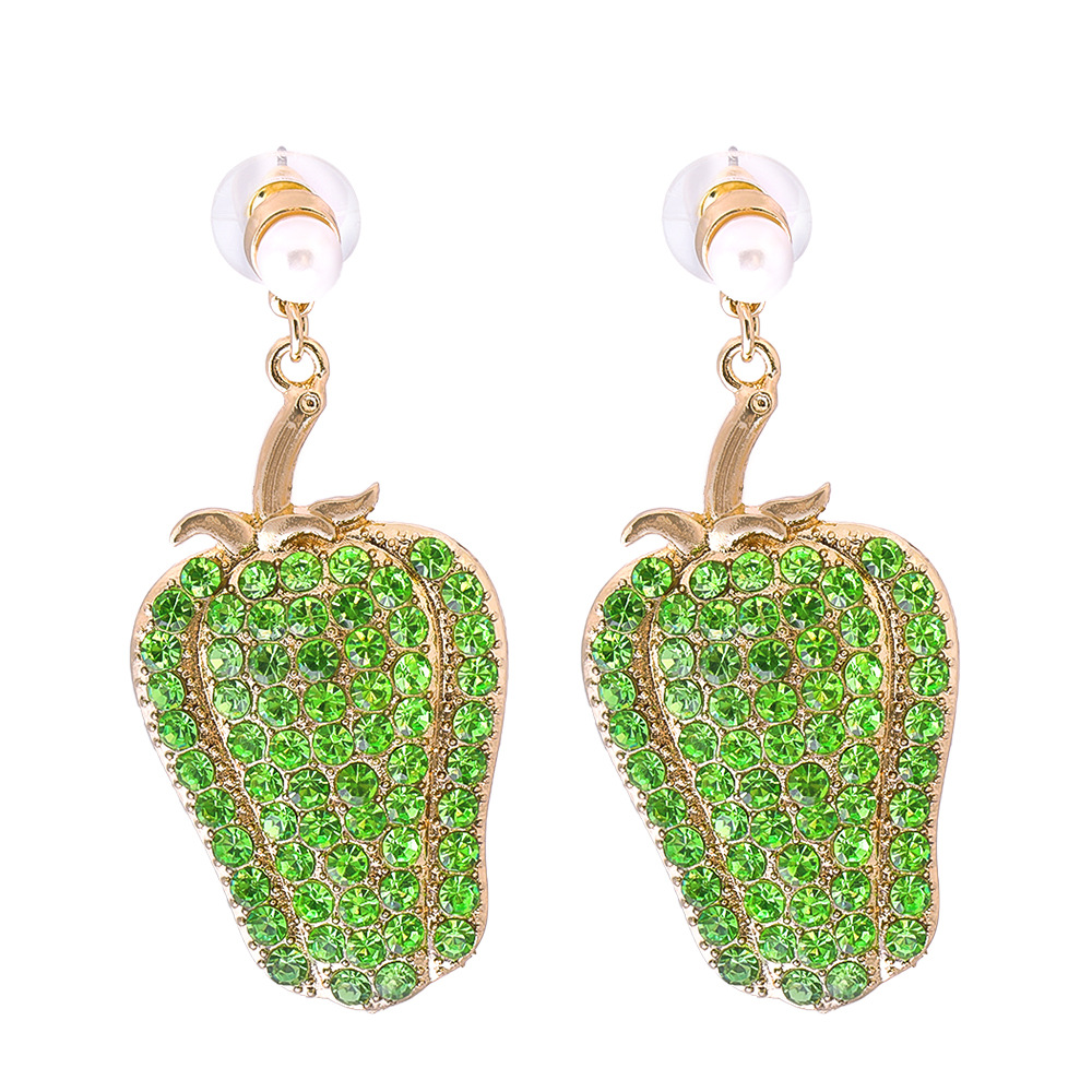 Vente En Gros Bijoux Légumes Poivre Vert Boucles D'oreilles Pleines De Diamants Nihaojewelry display picture 3