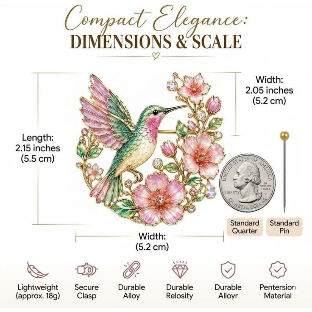 New European and American cross-border style peach blossom hummingbird brooch with diamonds for women, fashionable enamel high-end niche design