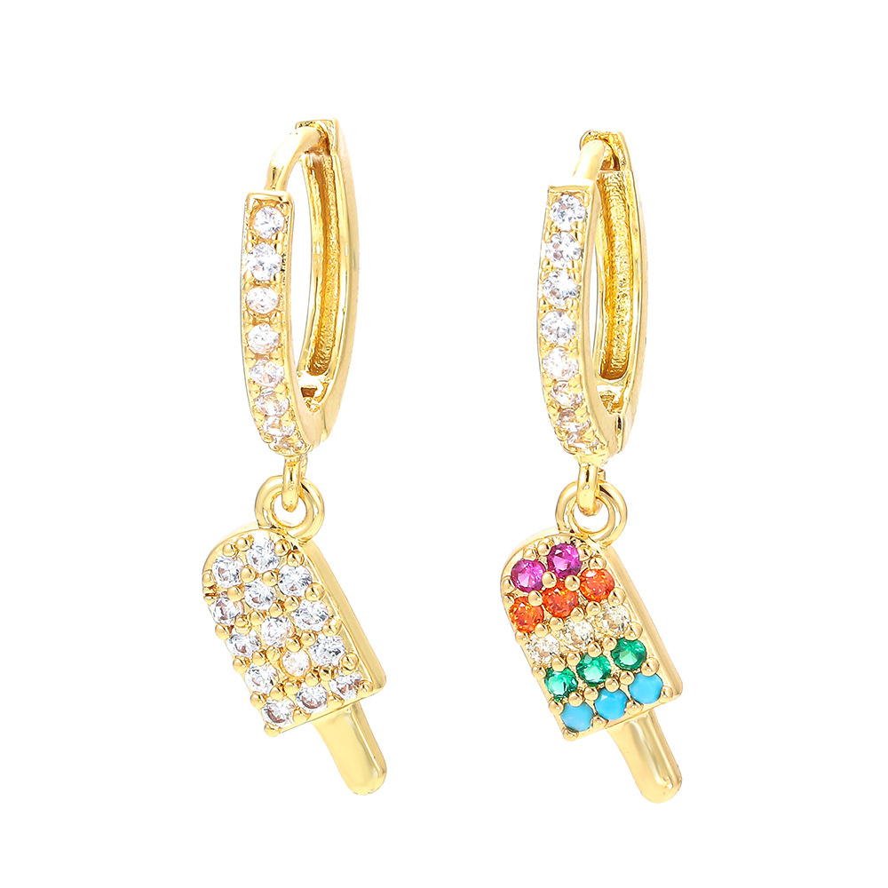 3g Weight Zircon Inlay Material Earrings Classification Retro Color Popsicle Ice Cream Copper Earrings Wholesale Nihaojewelry
