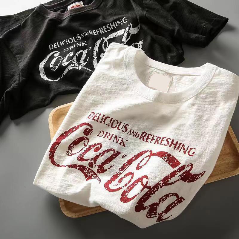 Extra Large Size 150kg Heavyweight American Retro Short-Sleeve Coca-Cola T-Shirt for Men, Summer Trendy Brand Loose Fit Versatile Half-Sleeve Top