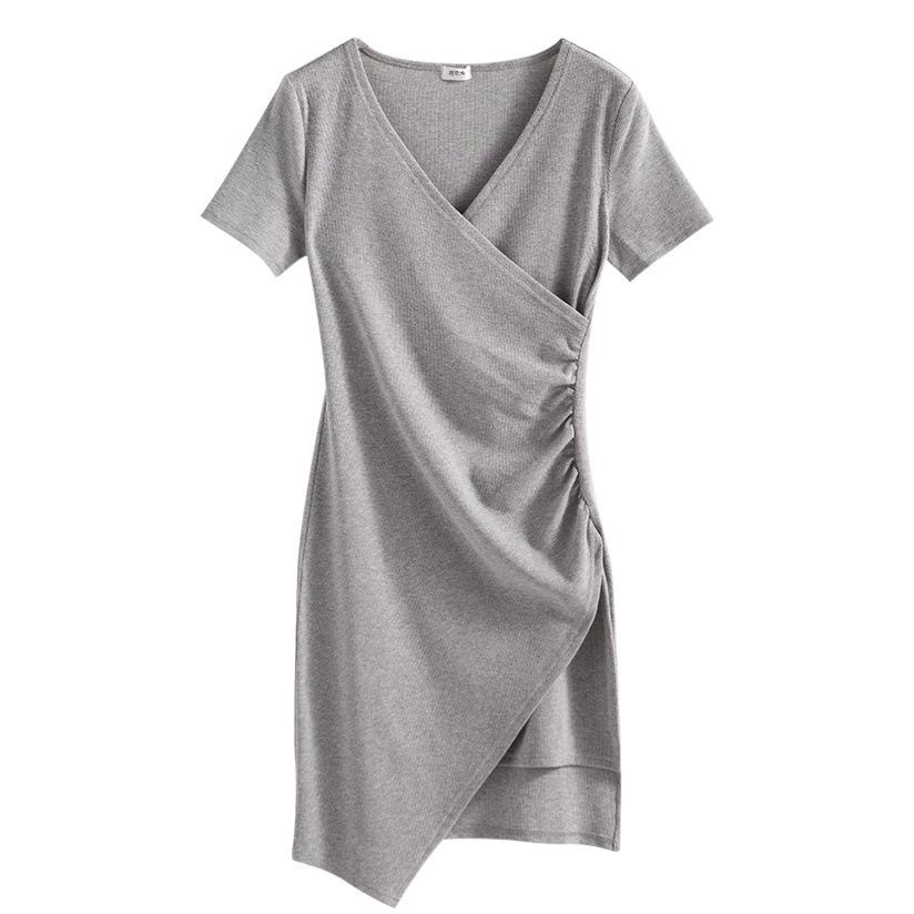 Vestido irregular estilo francés para mujer, vestido corto ajustado de verano, nuevo modelo 2026, vestido negro pequeño de algodón acanalado con abertura, top de color liso.
