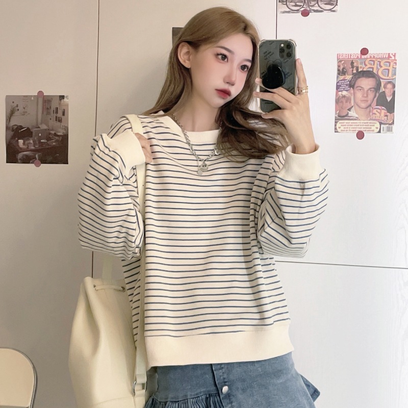 Rayas de manga larga suéter de las mujeres de nicho de diseño adelgazamiento Oversize Plus tamaño primavera y verano estrictamente seleccionado tapa transfronteriza image 5