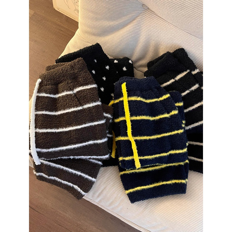 Diseño coreano de cintura alta a rayas de color de punto de mitad de camelera pantalones de pijama de mujeres otoño invierno calentamiento pantalones caseros
