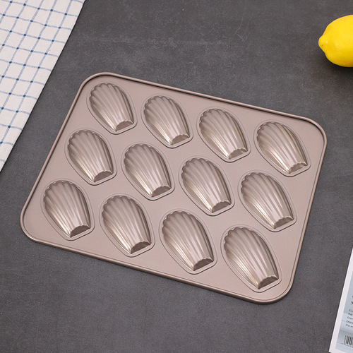 12-piece golden shell-shaped madeleine cake non-stick mold DIY household carbon steel baking oven baking tray mold