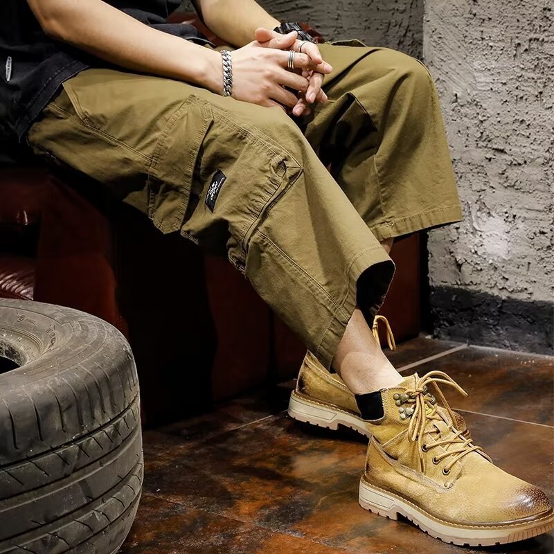 American Style Workwear Shorts Men's Summer New Fashionable Brand Multi-Pocket Loose Casual Pants Men's Fashionable Solid Color Capri Pants