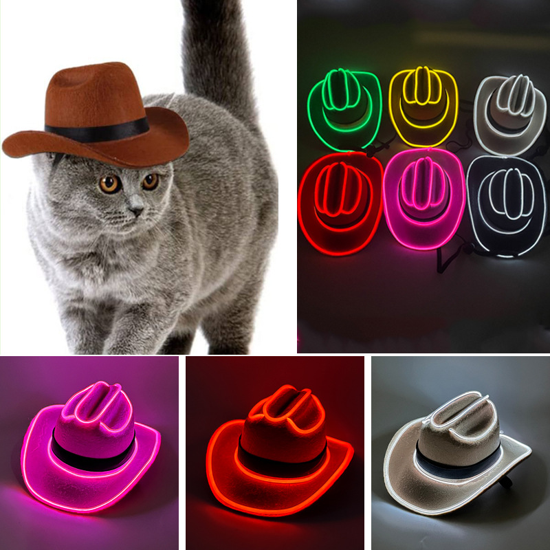 LED luminoso cinta pet sombrero vaquero gato perro mini pequeño sombrero fiesta fiesta occidental sombrero vaquero LED mascota