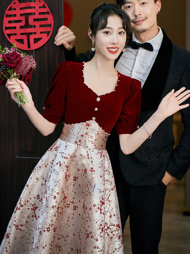 Short Bride's Toast Dress 2026 New Style Wedding Day Dress Winter Engagement Dress Homecoming Dress Casual Wear