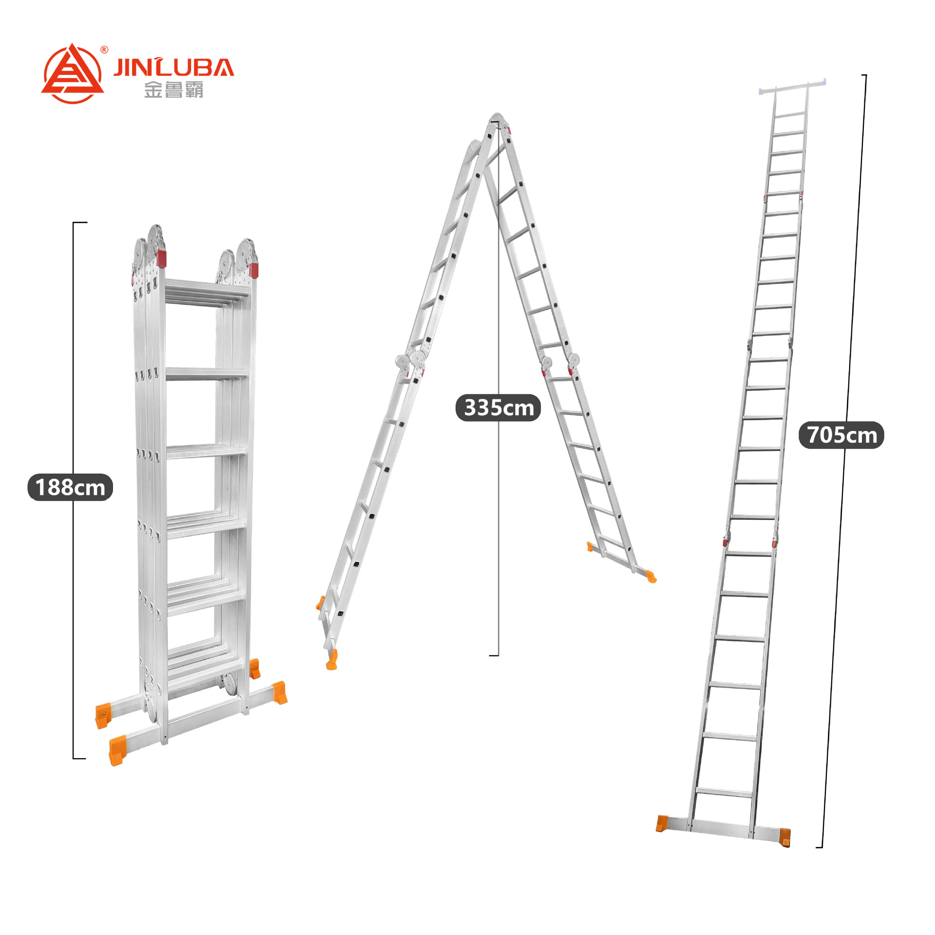 Jinluba Factory Escalera plegable de aleación de aluminio Escalera de cuatro pliegues Escalera telescópica Escalera de articulación recta al por mayor