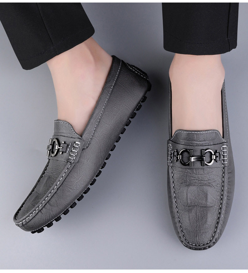 Giày lười nam da bò họa tiết vân cá sấu, đế bệt, cổ thấp, form rộng — 8080 màu xanh lam, 8080 màu đen, 8335 Màu nâu, 8335 màu đen chi tiết 29