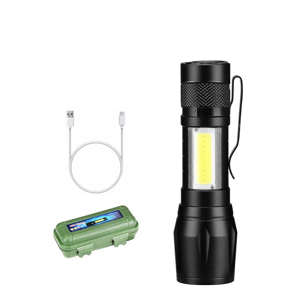Mini linterna pequeña de luz fuerte Luz lateral portátil COB Linterna pequeña de enfoque telescópico Luz fuerte linterna LED para exteriores transfronteriza
