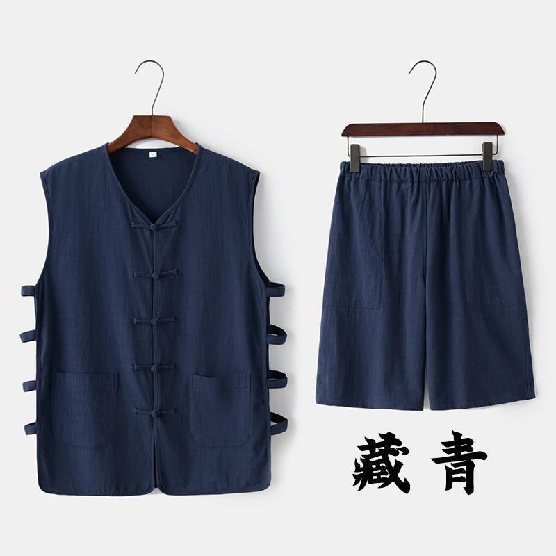Chaleco sin mangas de lino de verano pantalones cortos chaleco delgado chaleco traje Tang chaqueta traje retro chino para hombre viejo image 10