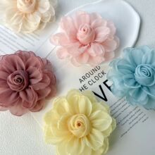 服装辅料饰品材料新款欧根纱布艺烧边卷花玫瑰花朵 diy胸花配件