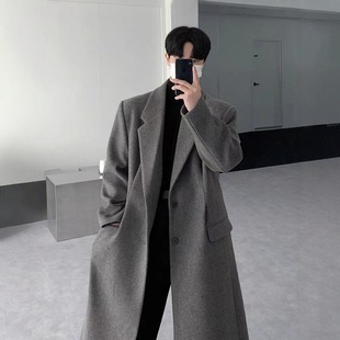 British Windless Wool Coat Men's Mid-length Over-the-knee Thickened Spring and Autumn New Trendy Brand Duffy Handsome Loose Wool Coat for Men