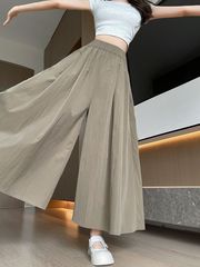 麻グレーブラウンポケット付き山本キュロットレディースハイウエストゆったり着痩せ大きいサイズレディースファットmmカジュアルワイドレッグ9点パンツ