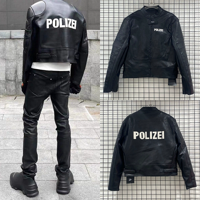 Кожаная куртка мотоциклетная VETEMENTS VETEMENTS 17SS полицейская стильная мужская мотоциклетная кожаная куртка
