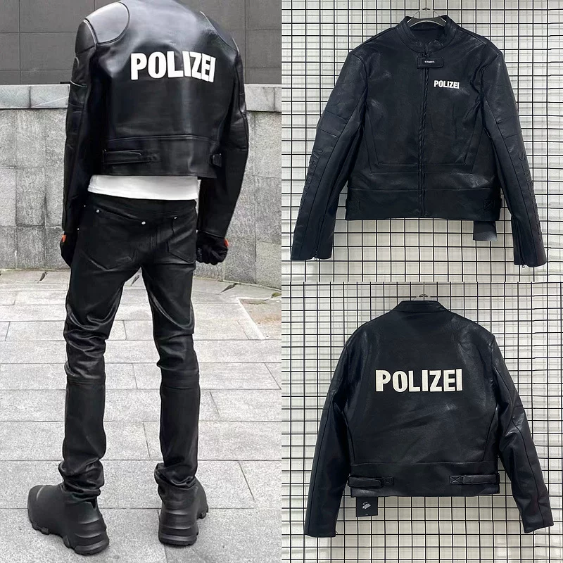 Кожаная куртка мотоциклетная VETEMENTS VETEMENTS 17SS полицейская стильная мужская мотоциклетная кожаная куртка