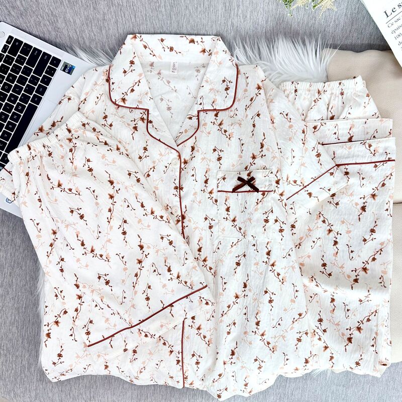 Three-Piece Set of Cloud Cotton New Cartoon Pajamas for Women, Sweet and Cute Short-Sleeved Shorts, Cardigan, Lapel, Home Wear Set