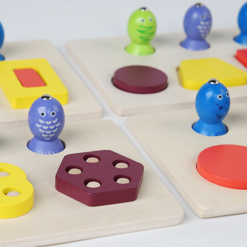 Multifuncional forma de pesca magnética columna de manga superpuesta emparejada placa cognitiva juguete geometría diferente gráfico juego de orden