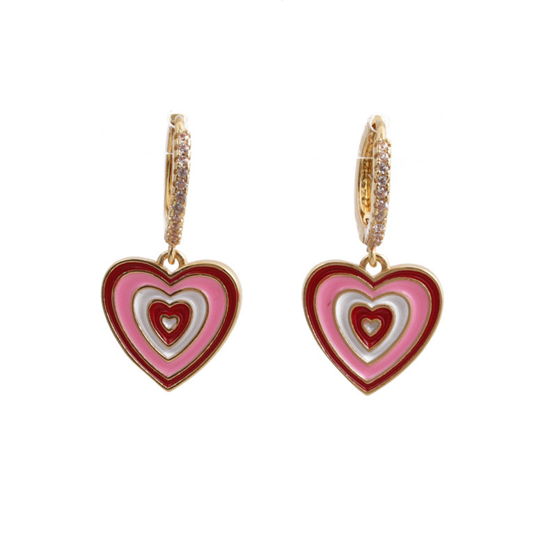 Korean Style Color Alloy Dripping Oil Heart Shape Earrings display picture 6