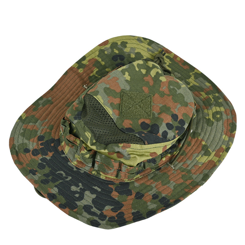 Nuevo sombrero de camuflaje transfronterizo al aire libre táctico militar de pesca de borde redondo sombrero de pescador de sombrero de sombrero de escalera de montaña de protección solar