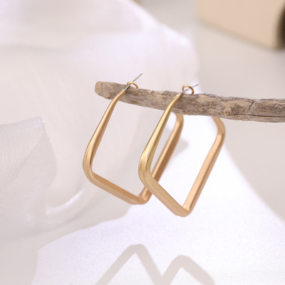 复古夸张几何方块耳圈925银针欧美港风金属方形耳环耳扣D088