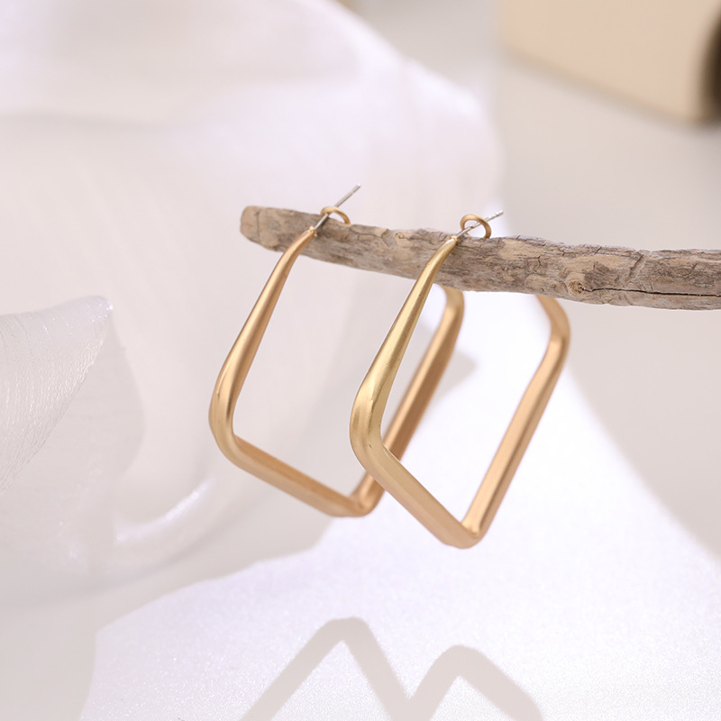 复古夸张几何方块耳圈925银针欧美港风金属方形耳环耳扣D088