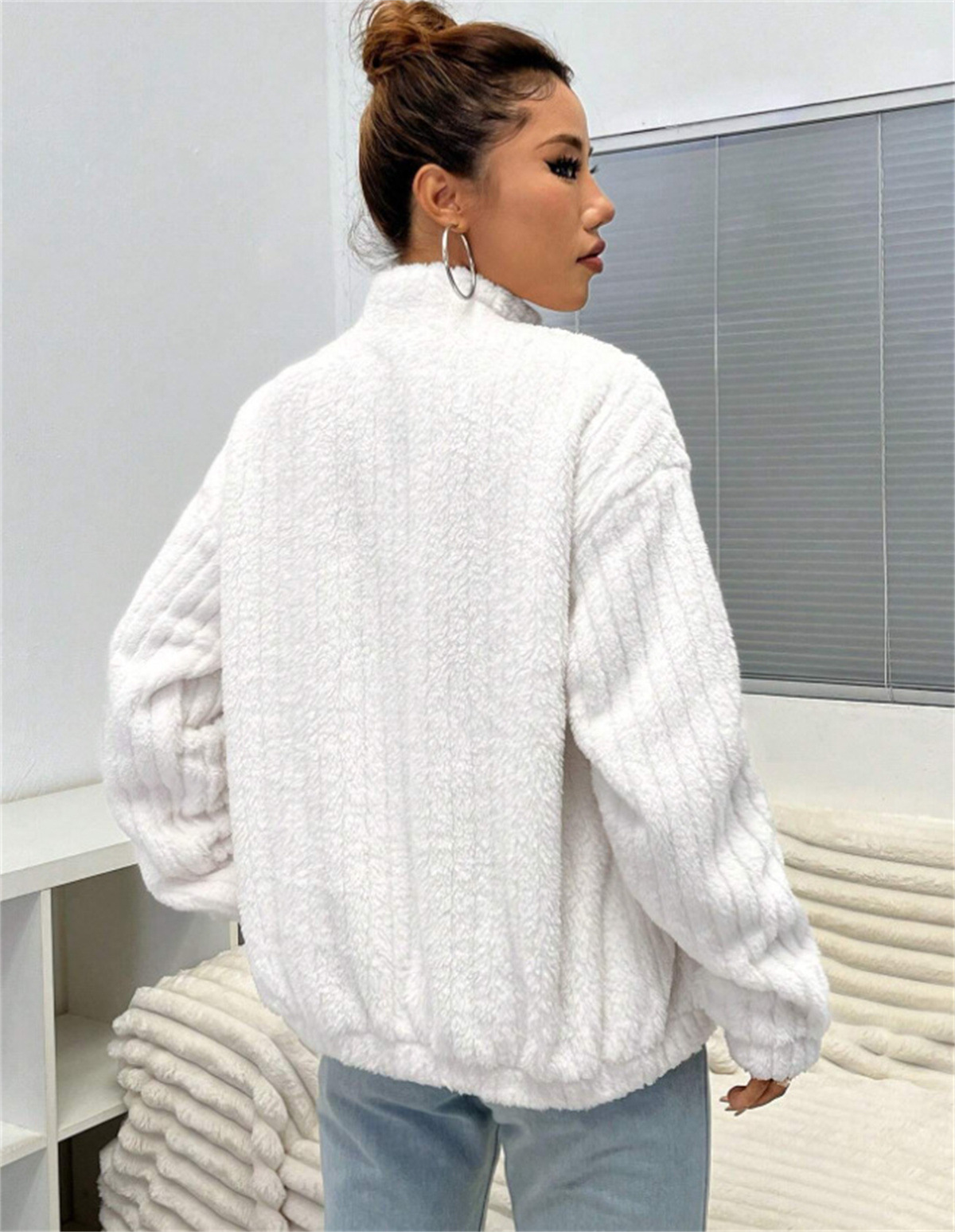 Women’s Plush Fur Cardigan Coat With Stand Collar For Autumn Winter_voghion.com