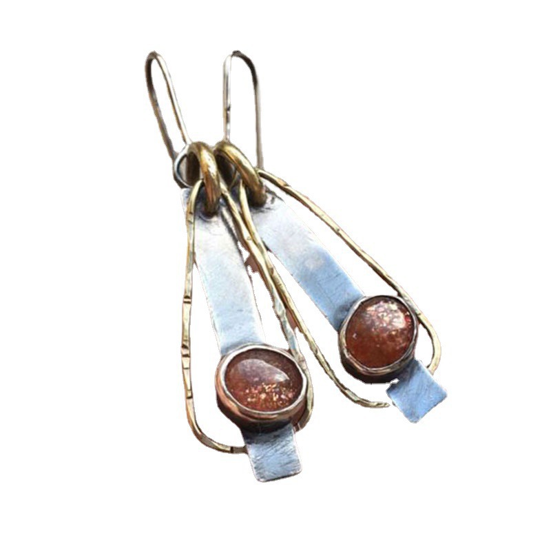 1 Pair Vintage Style Round Rectangle Inlay Alloy Opal Drop Earrings display picture 1