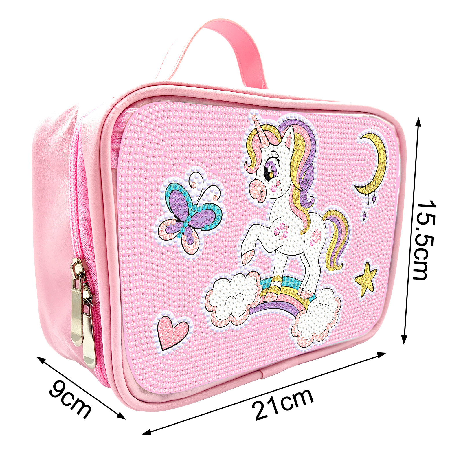 Diamante pintura alrededor de la bolsa de maquillaje hecha a mano bolsas de maquillaje DIY dibujos animados rosa comercio exterior venta al por mayor