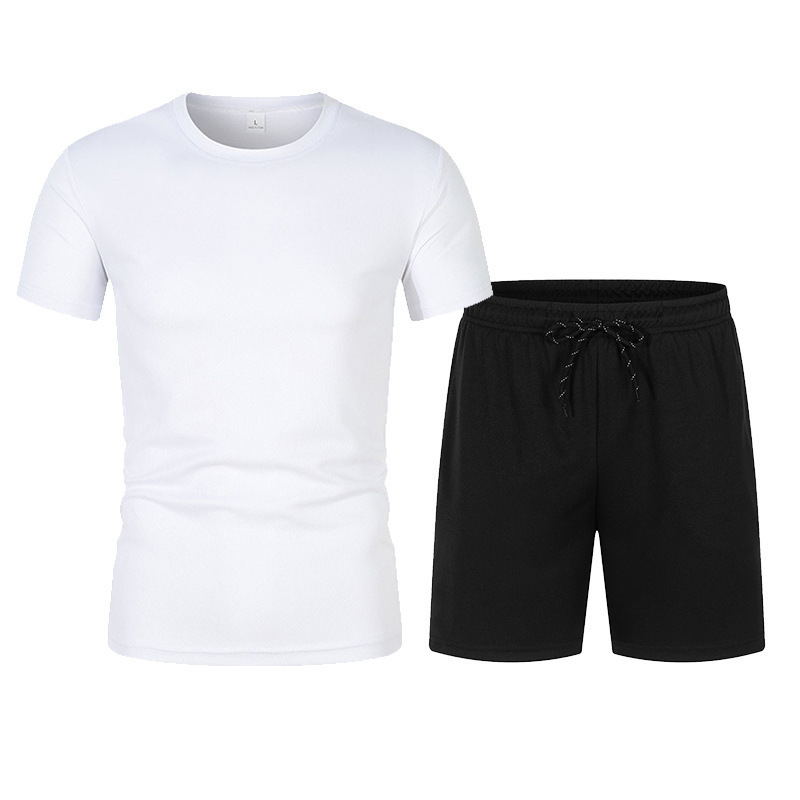 Se puede hacer - camiseta de traje de manga corta de malla para hombres de verano + pantalones cortos deportivos de cinco puntos en color sólido y casual