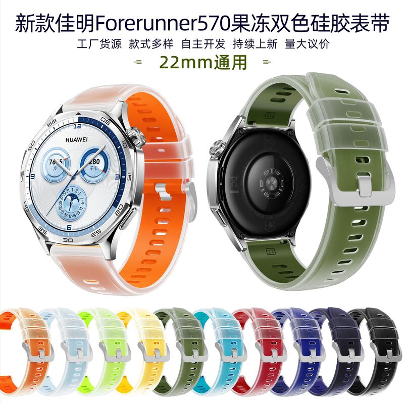 Suitable for Huawei Xiaomi Amazfit Huami Honor Samsung Garmin Suunto Jelly Transparent 22mm Two-Color Strap