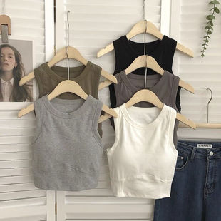 Hot girl sleeveless I-shaped wide shoulder vest women's base inner tube top underwear women's outer wear beauty back top short wrapped chest
