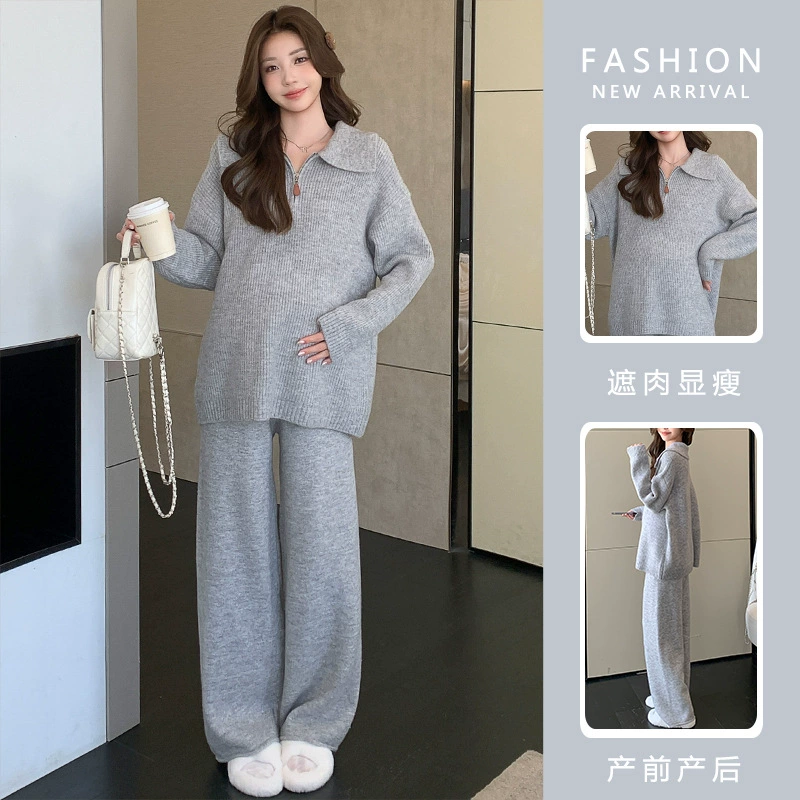 Demi-season thermal underwear, fashionable sweater with zipper for leisure, set, city style, oversize