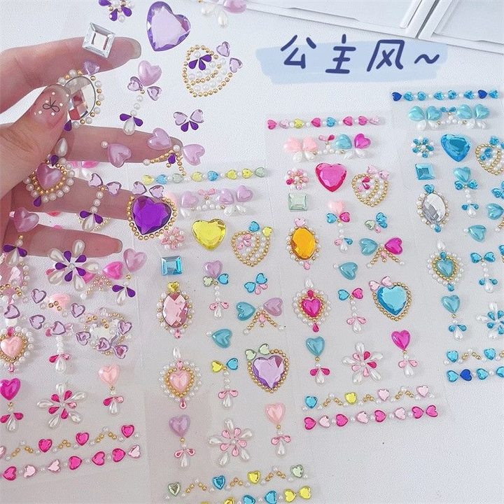 Fairy Gemstone Stickers Diamond Children Girls Princess Decorative Stickers Stage Makeup Flashing Crystal DIY Decoration