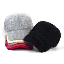 帽子女韩版冬季保暖兔毛棒球帽潮冬天户外加厚纯色休闲毛绒鸭舌帽