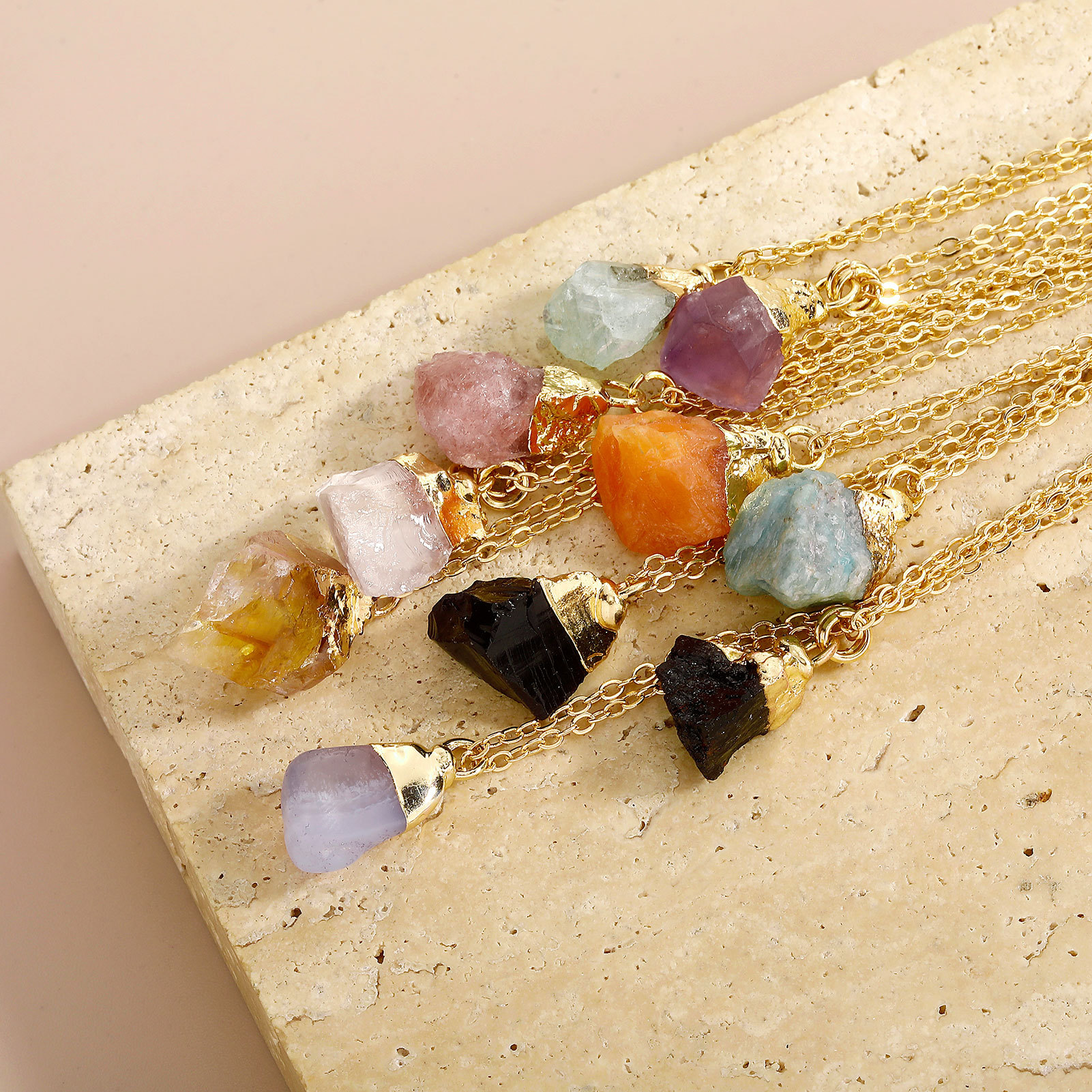 7g Weight Natural Stone Pendant Material Pendant Necklace Classification Copper Chain Material cable chain Chain Type 1 Piece Quantity Daily Occasion natural stone, Copper Material Geometric Pattern All Seasons Season Unisex Gender Simple Style Style Simple Style Geometric Natural Stone Copper Cable Chain Pendant Necklace In Bulk 3