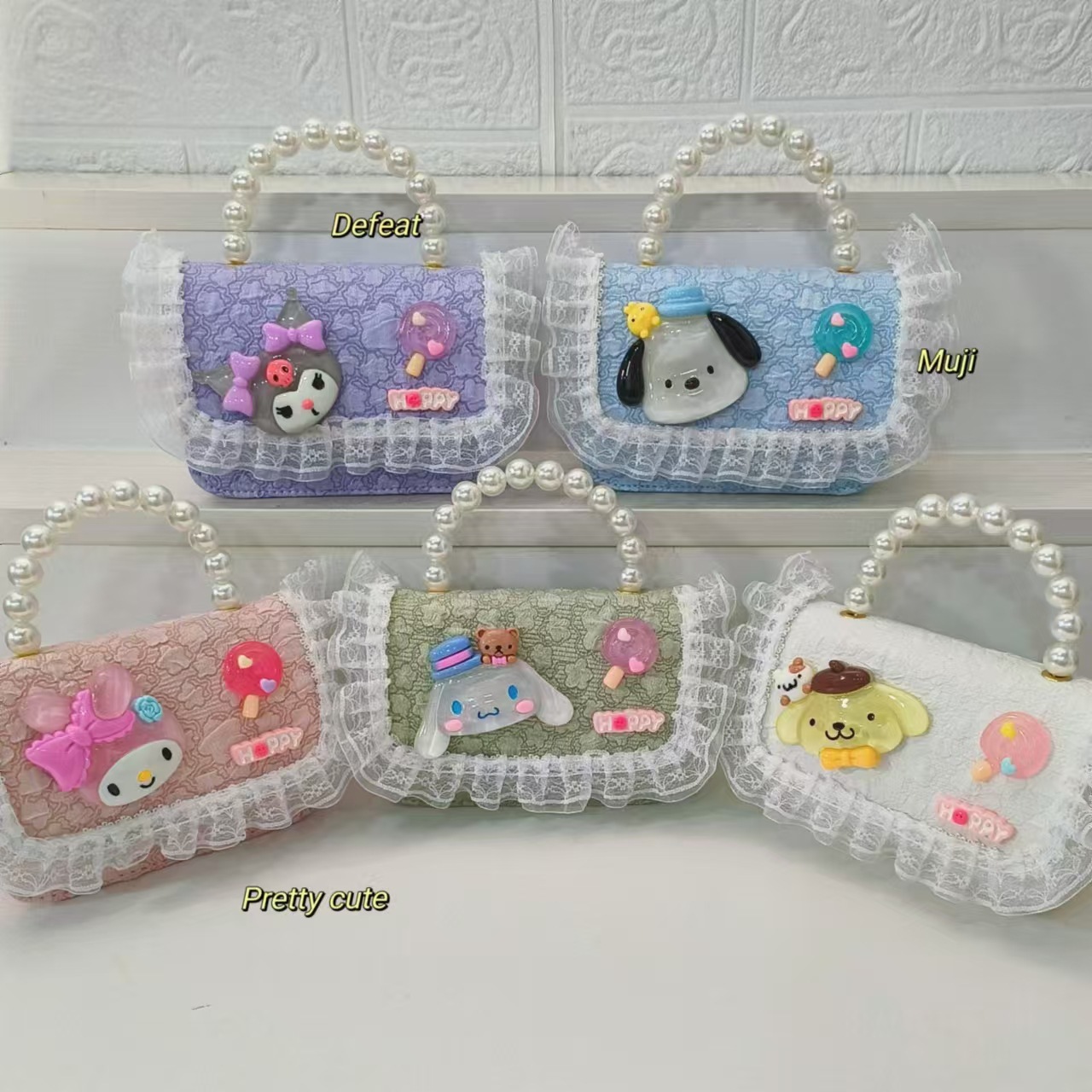 Perla bolso portátil para niños, bolso de hombro, bolso de cambio, bolso de princesa, bolso de dibujos animados, bolso de cadena, bolso cuadrado